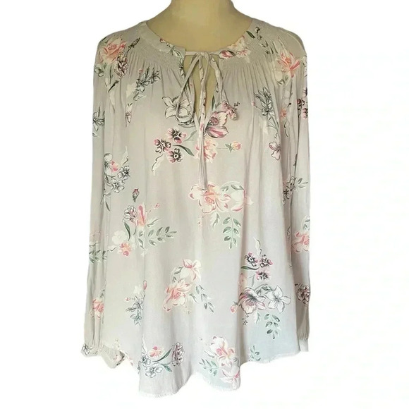 Torrid Floral Peasant Boho Semi Sheer Balloon Sleeve Gray Flowy Top Women 2X NWT - Picture 3 of 8